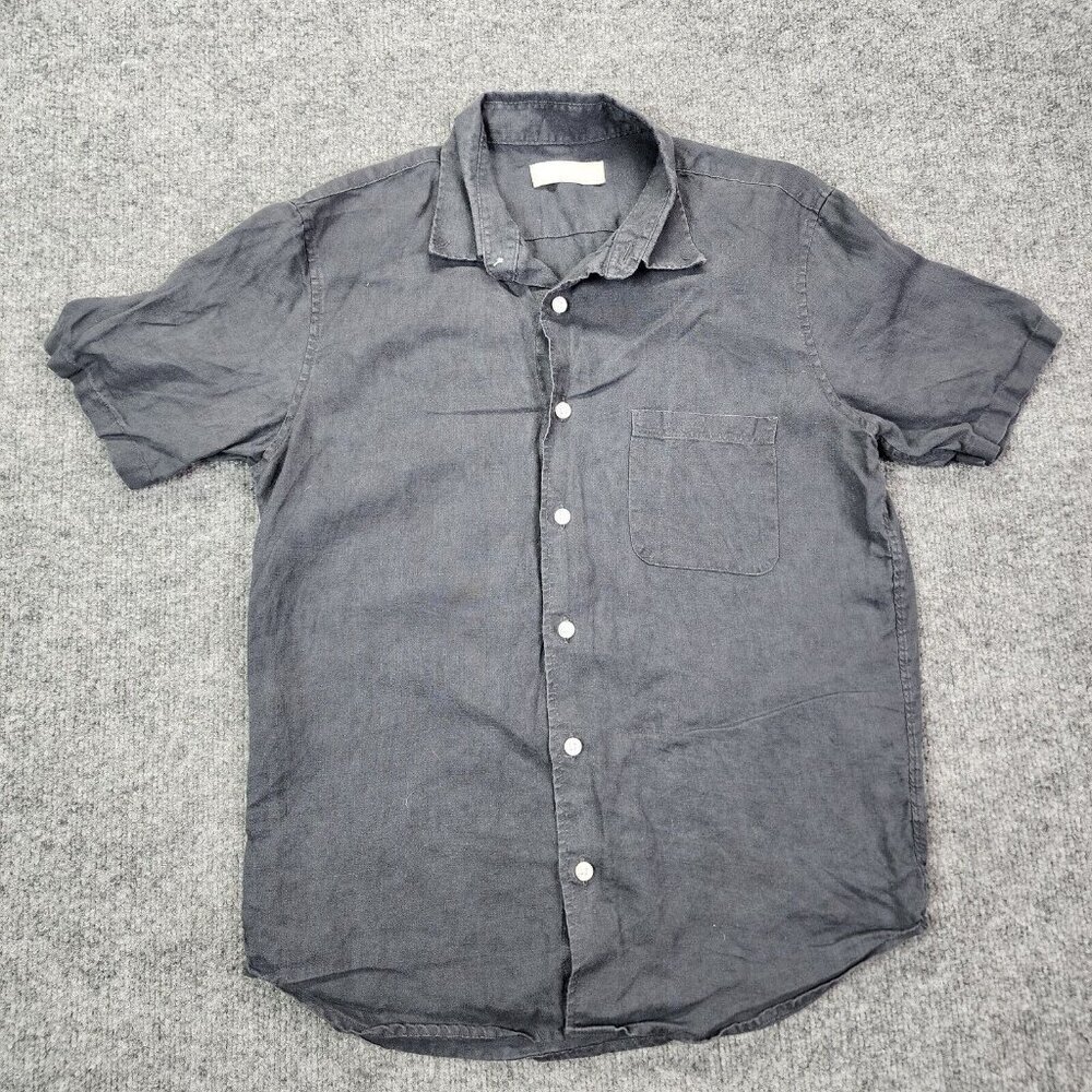 Everlane Women's Blue Button Up The Linen Short-Sleeve Notch Shirt Size XS